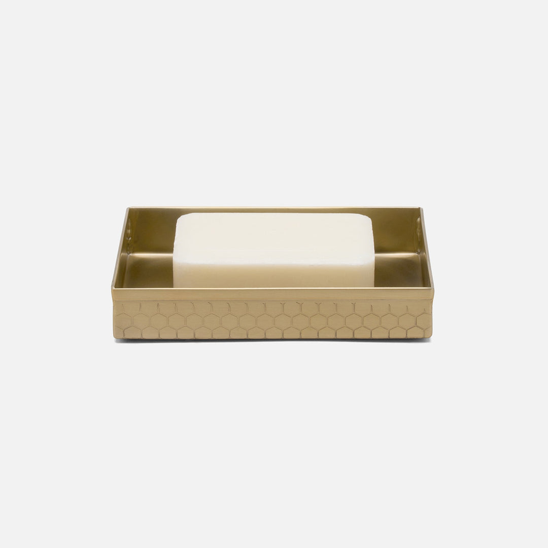 Temara, Champagne Gold, Soap Dish, Rectangular Straight, Honeycomb Textured Stainless Steel