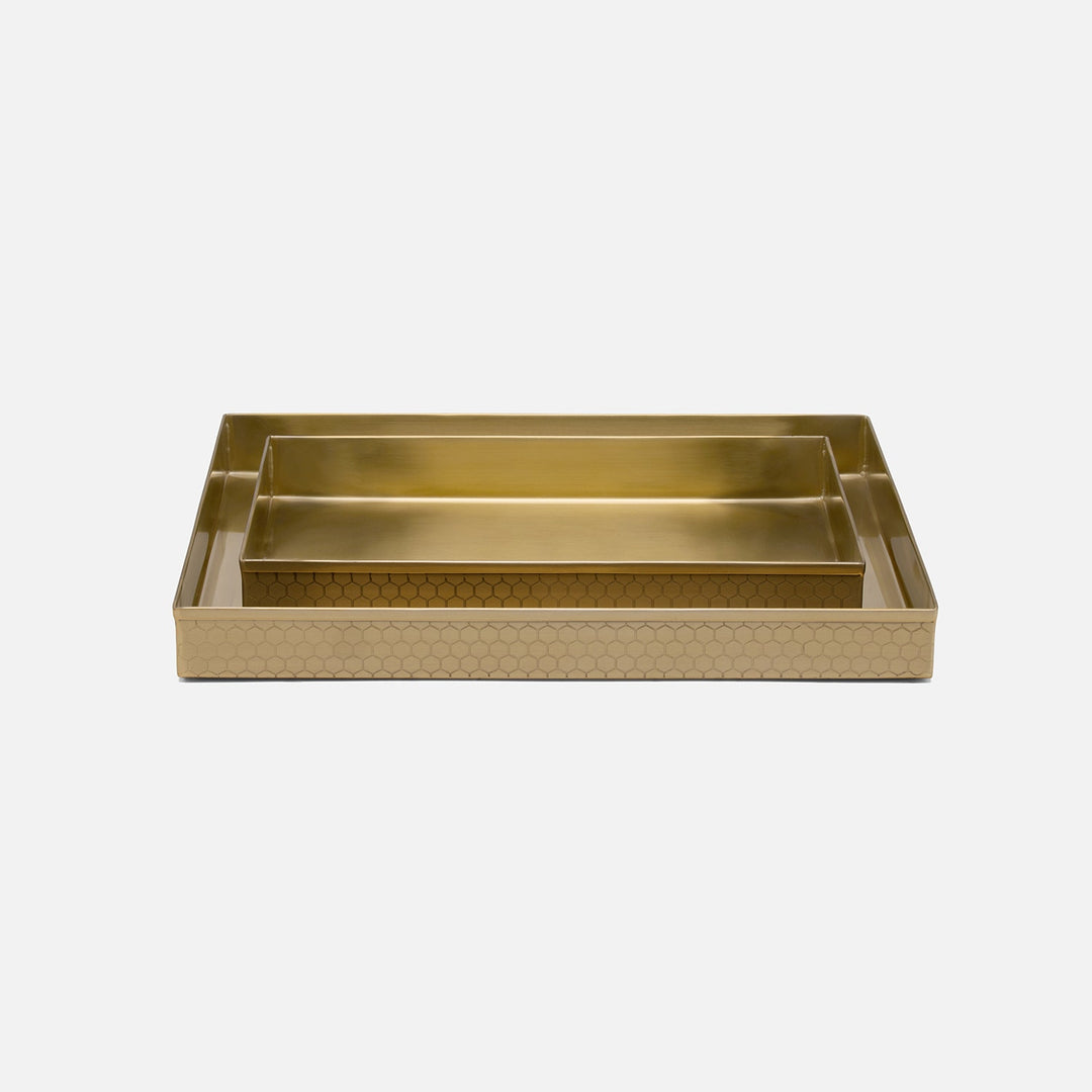 Temara, Champagne Gold, Nested Trays, Rectangular Straight, Honeycomb Textured Stainless Steel, S/2