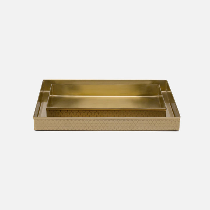 Temara, Champagne Gold, Nested Trays, Rectangular Straight, Honeycomb Textured Stainless Steel, S/2