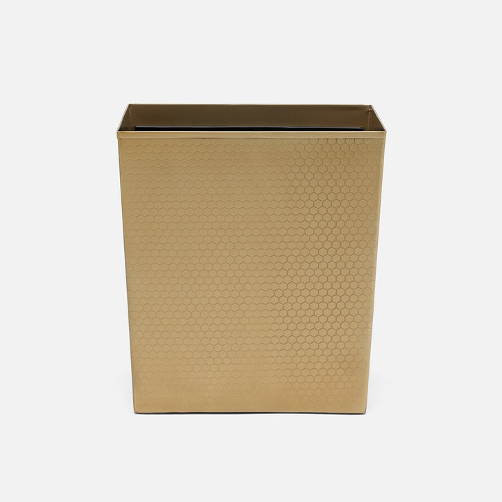 Temara, Champagne Gold, Wastebasket, Rectangular Tapered, Honeycomb Textured Stainless Steel