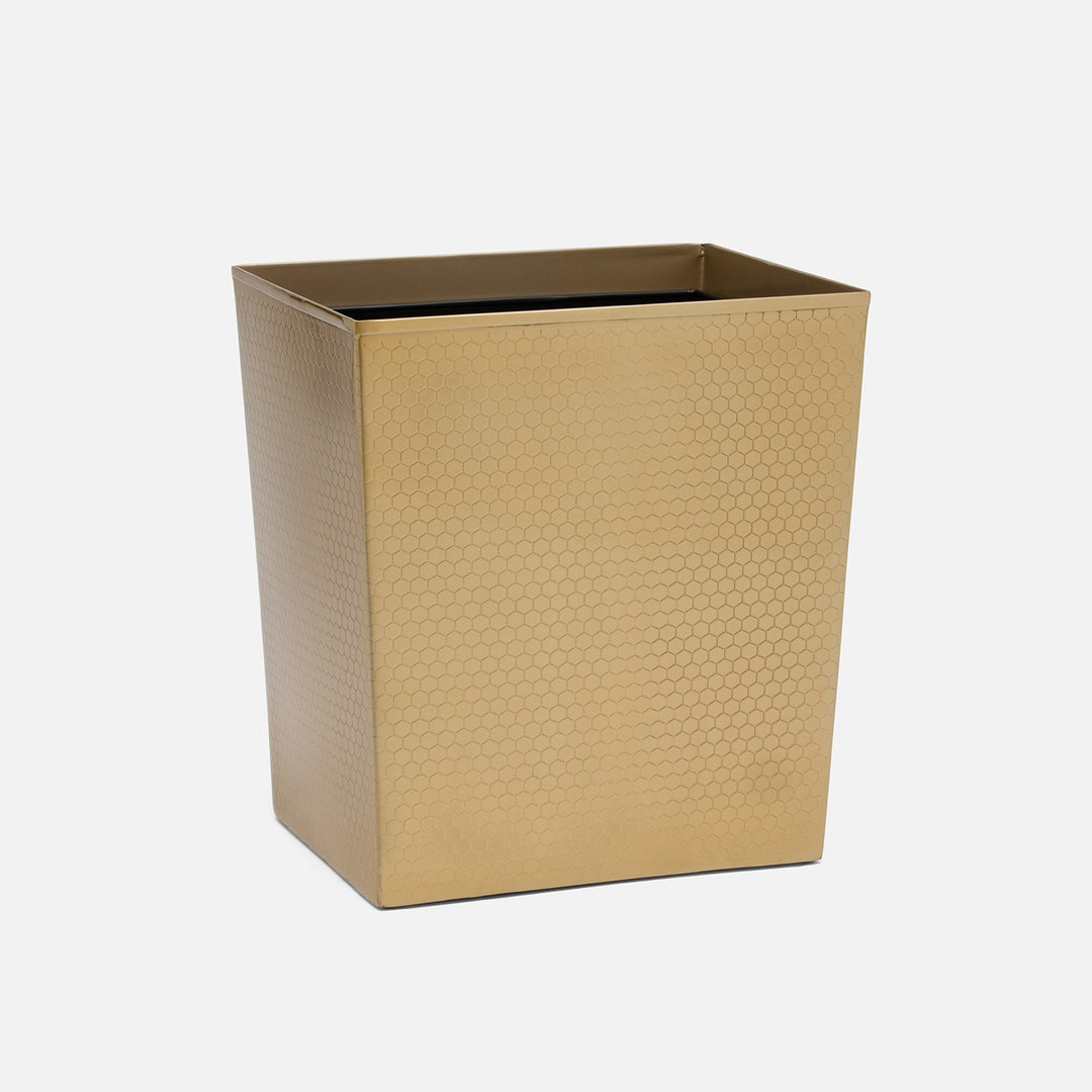 Temara, Champagne Gold, Wastebasket, Rectangular Tapered, Honeycomb Textured Stainless Steel