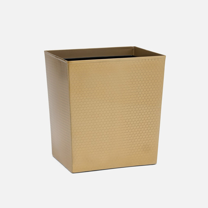 Temara, Champagne Gold, Wastebasket, Rectangular Tapered, Honeycomb Textured Stainless Steel