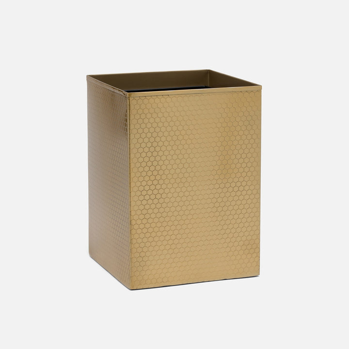 Temara, Champagne Gold, Wastebasket, Square Straight, Honeycomb Textured Stainless Steel