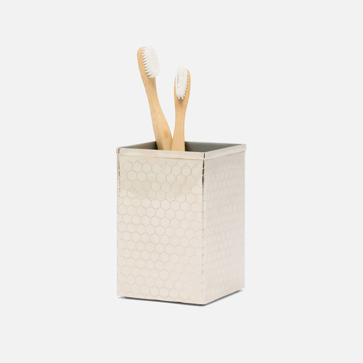 Temara, Shiny Nickel, Brush Holder, Square Straight, Honeycomb Textured Stainless Steel