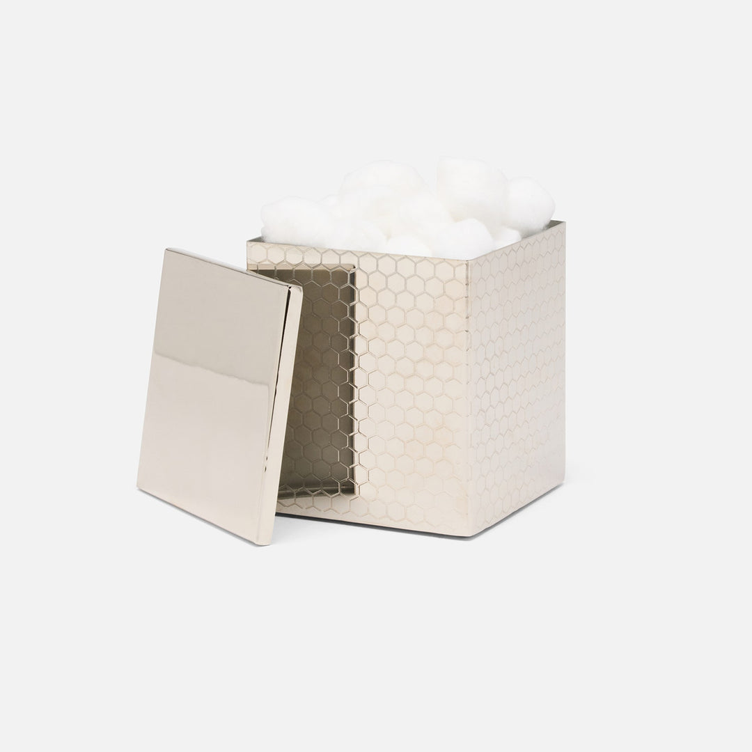 Temara, Shiny Nickel, Canister, Square Straight, Large, Honeycomb Textured Stainless Steel