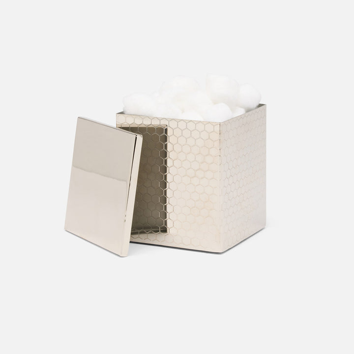 Temara, Shiny Nickel, Canister, Square Straight, Large, Honeycomb Textured Stainless Steel