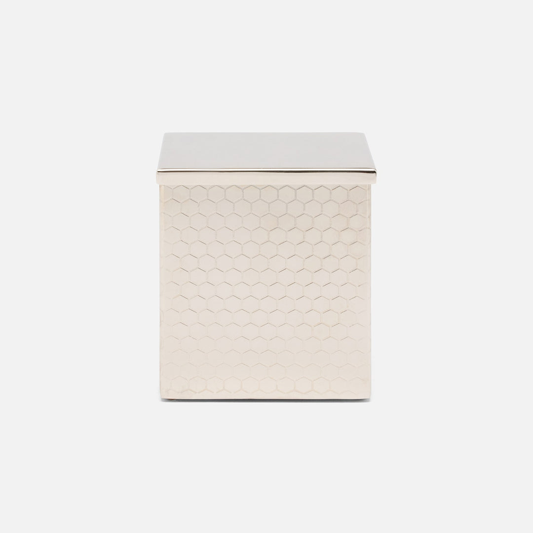 Temara, Shiny Nickel, Canister, Square Straight, Large, Honeycomb Textured Stainless Steel