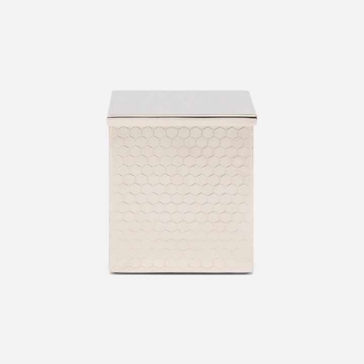 Temara, Shiny Nickel, Canister, Square Straight, Large, Honeycomb Textured Stainless Steel