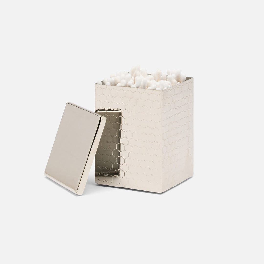 Temara, Shiny Nickel, Canister, Square Straight, Small, Honeycomb Textured Stainless Steel