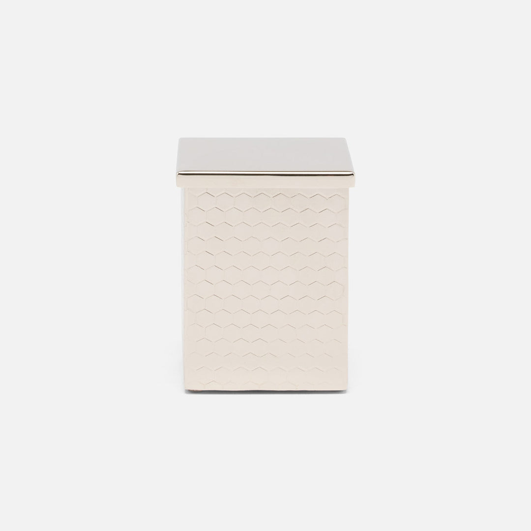 Temara, Shiny Nickel, Canister, Square Straight, Small, Honeycomb Textured Stainless Steel