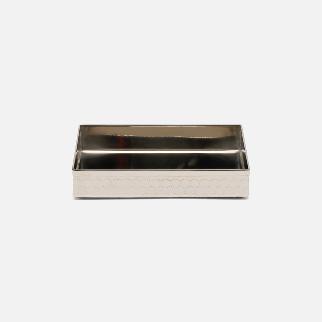Temara, Shiny Nickel, Soap Dish, Rectangular Straight, Honeycomb Textured Stainless Steel