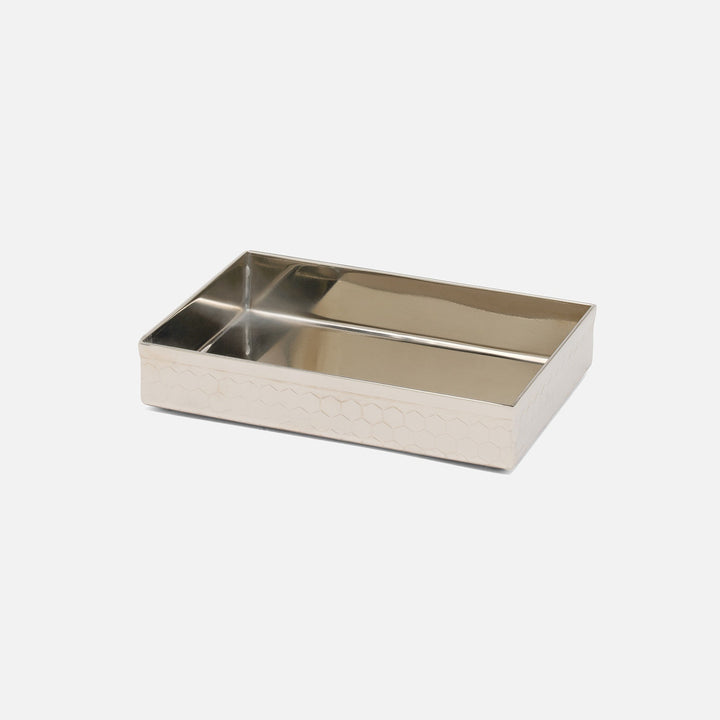 Temara, Shiny Nickel, Soap Dish, Rectangular Straight, Honeycomb Textured Stainless Steel