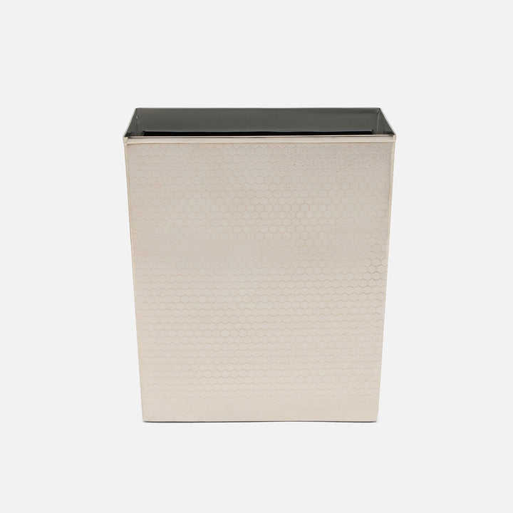 Temara, Shiny Nickel, Wastebasket, Rectangular Tapered, Honeycomb Textured Stainless Steel