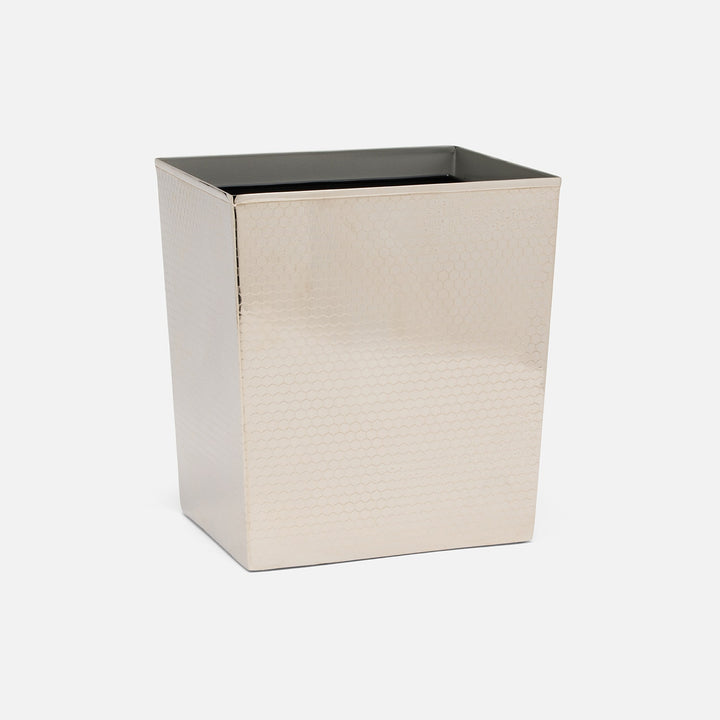 Temara, Shiny Nickel, Wastebasket, Rectangular Tapered, Honeycomb Textured Stainless Steel