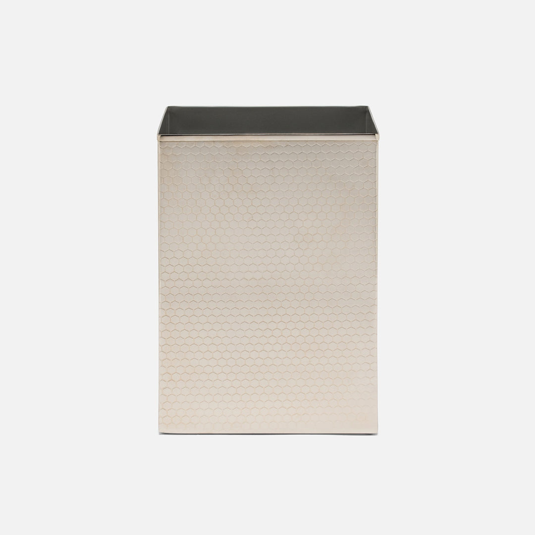 Temara, Shiny Nickel, Wastebasket, Square Straight, Honeycomb Textured Stainless Steel