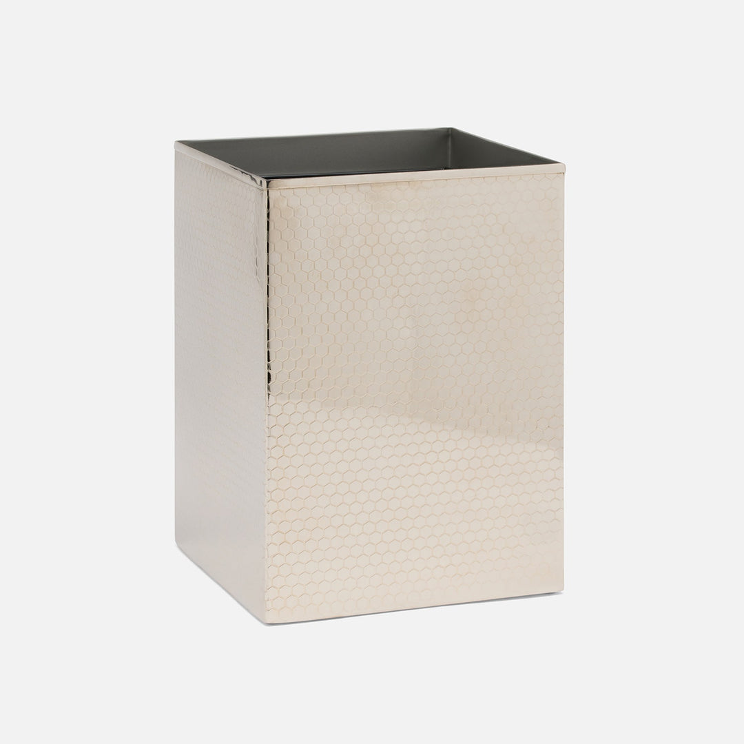 Temara, Shiny Nickel, Wastebasket, Square Straight, Honeycomb Textured Stainless Steel