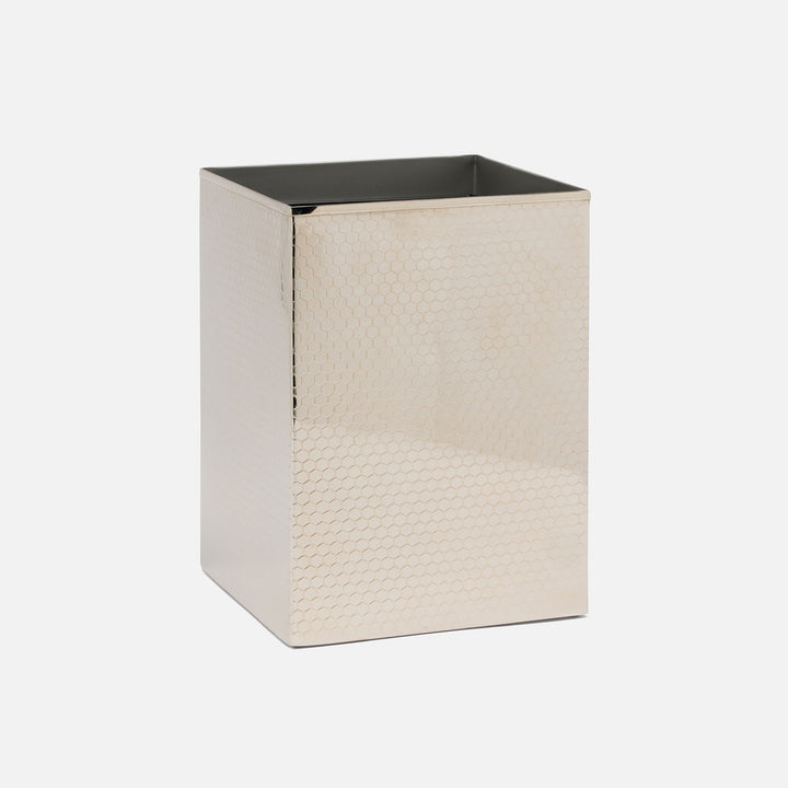 Temara, Shiny Nickel, Wastebasket, Square Straight, Honeycomb Textured Stainless Steel