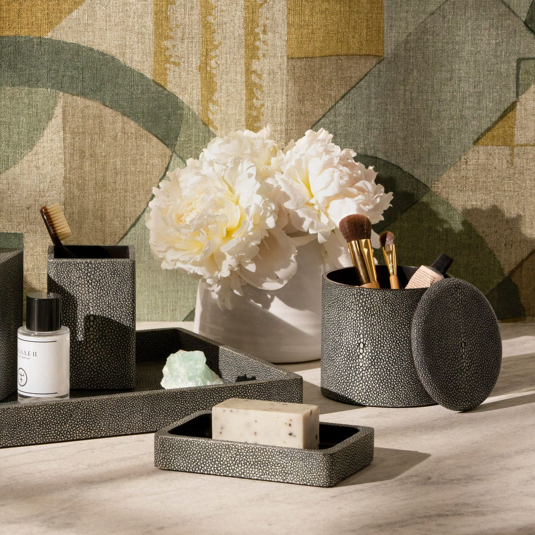 Tenby, Cool Gray, Canister, Large, Round, Realistic Faux Shagreen