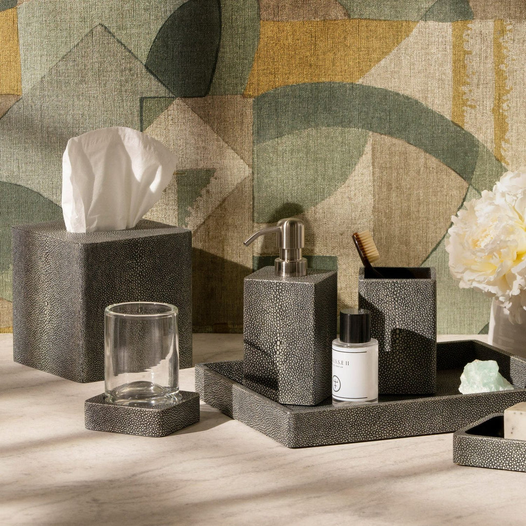 Tenby, Cool Gray, Soap Pump, Square Straight, Realistic Faux Shagreen