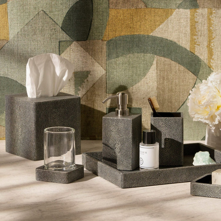 Tenby, Cool Gray, Tissue Box, Square Straight, Realistic Faux Shagreen