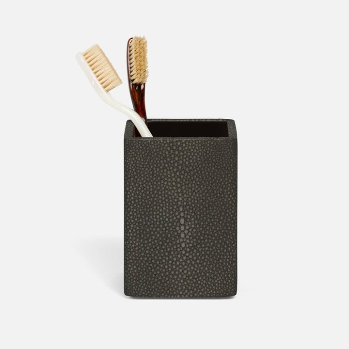 Tenby, Dark Mushroom, Brush Holder, Square Straight, Realistic Faux Shagreen
