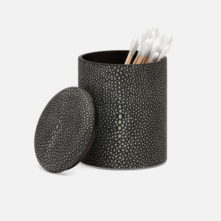 Tenby, Dark Mushroom, Narrow Canister, Round, Realistic Faux Shagreen