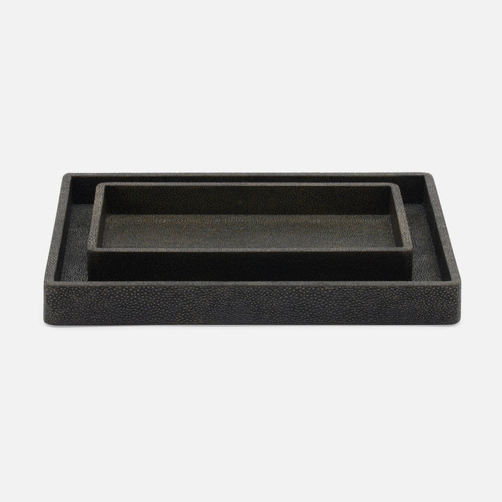 Tenby, Dark Mushroom, Nested Trays, Rectangular Straight, Realistic Faux Shagreen, S/2