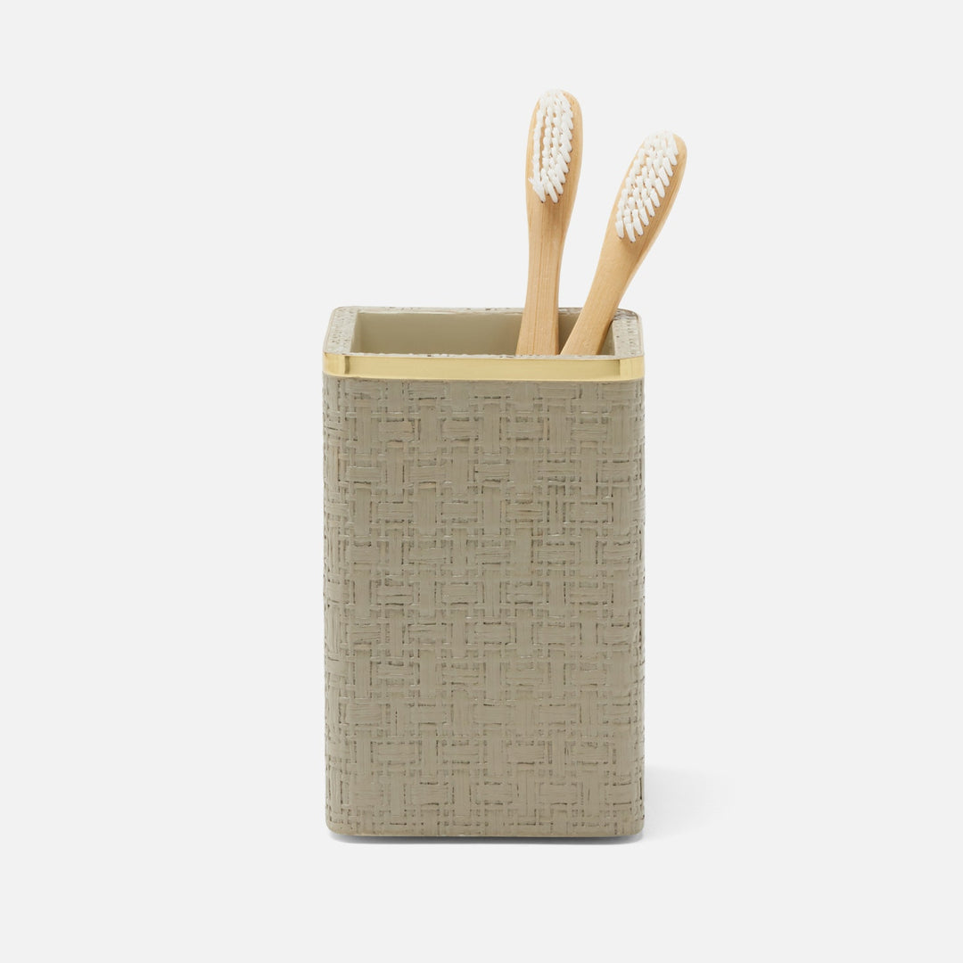Veria, Desert Taupe/Gold, Brush Holder, Square Straight, Faux Rattan/Brass