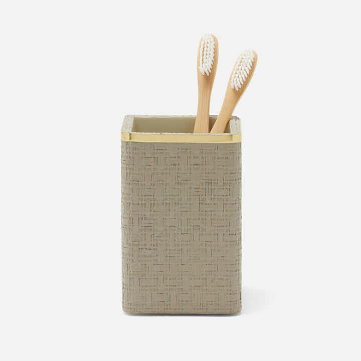 Veria, Desert Taupe/Gold, Brush Holder, Square Straight, Faux Rattan/Brass