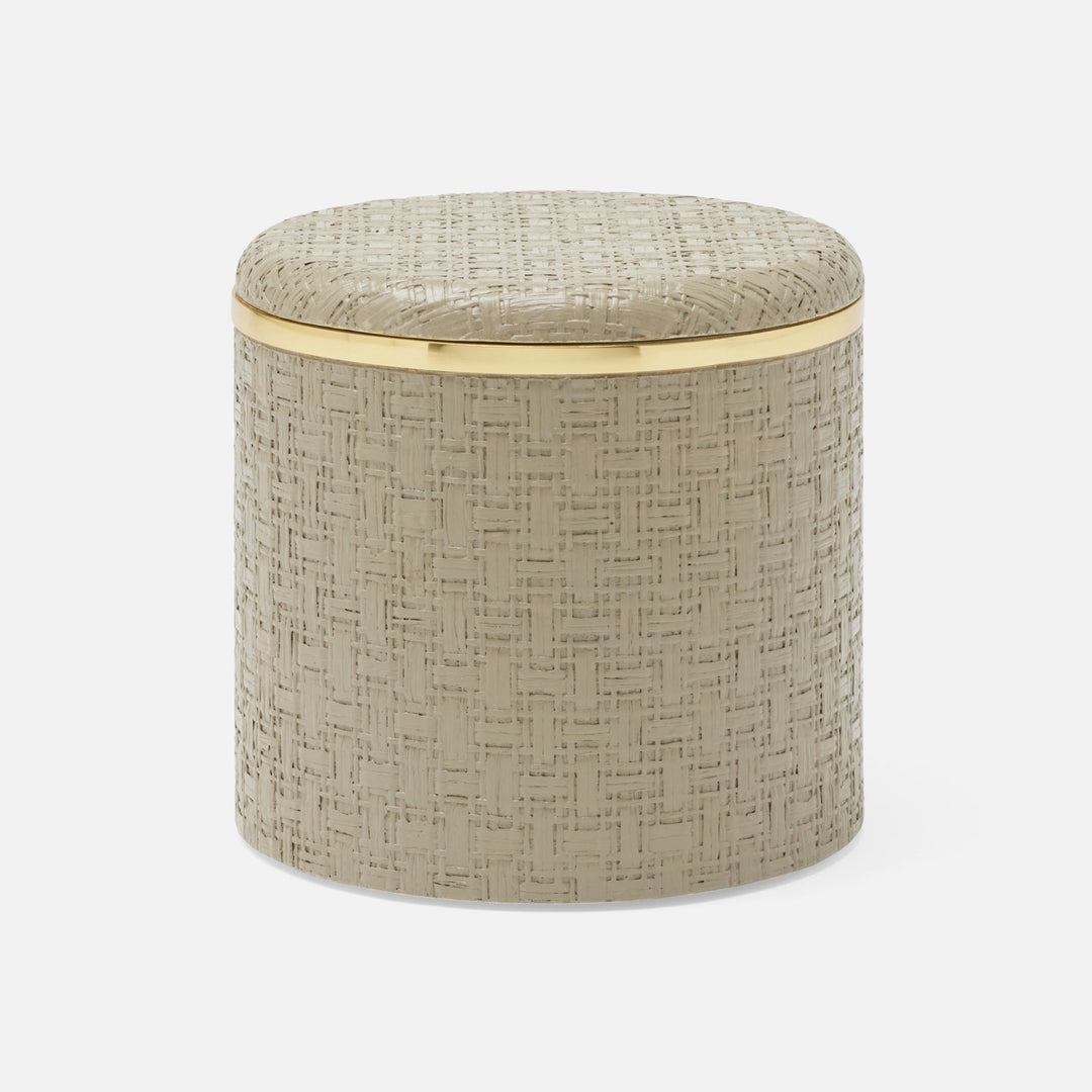 Veria, Desert Taupe/Gold, Canister, Round, Large, Realistic Faux Rattan/Brass