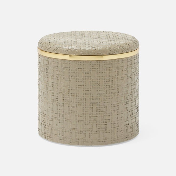 Veria, Desert Taupe/Gold, Canister, Round, Large, Realistic Faux Rattan/Brass