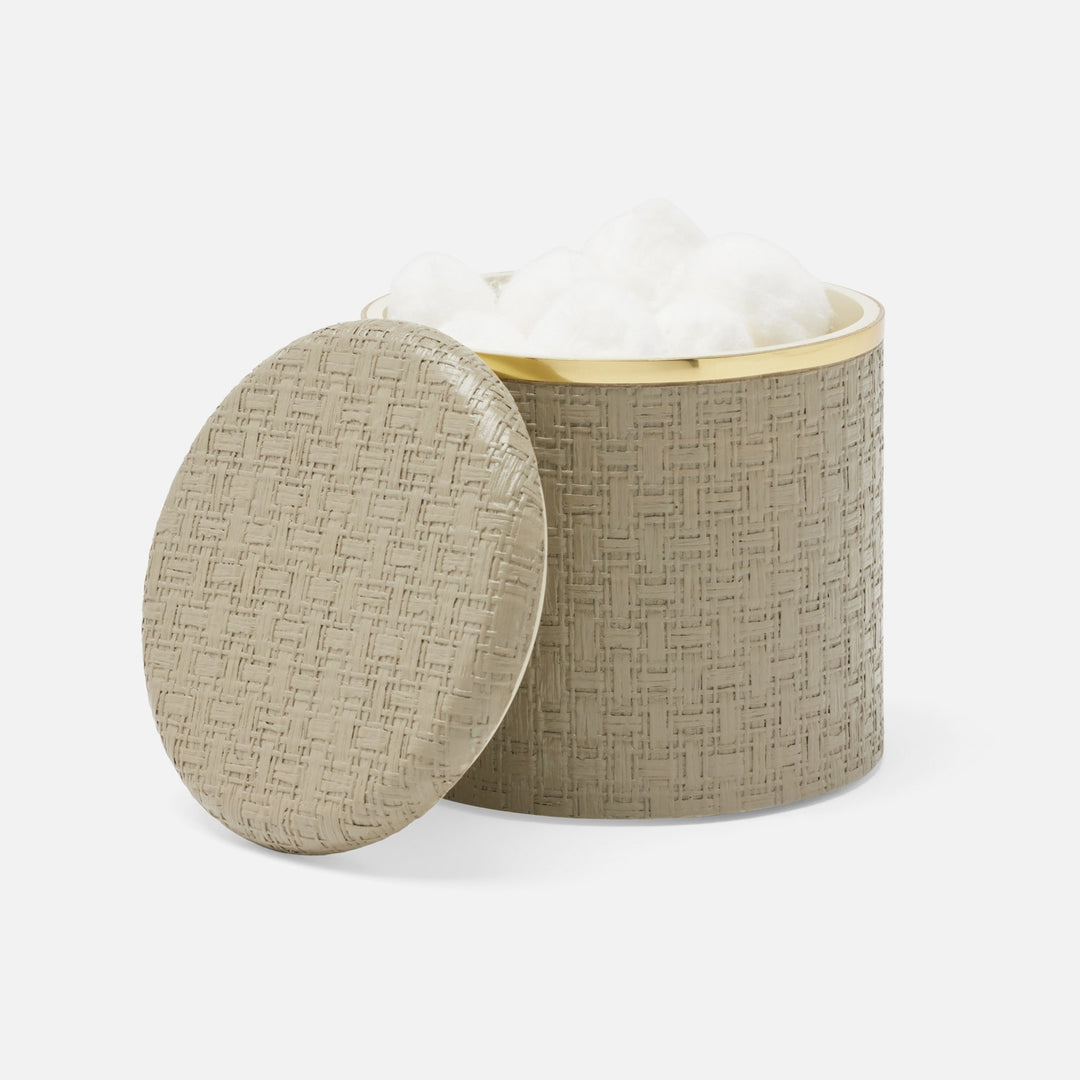 Veria, Desert Taupe/Gold, Canister, Round, Large, Realistic Faux Rattan/Brass
