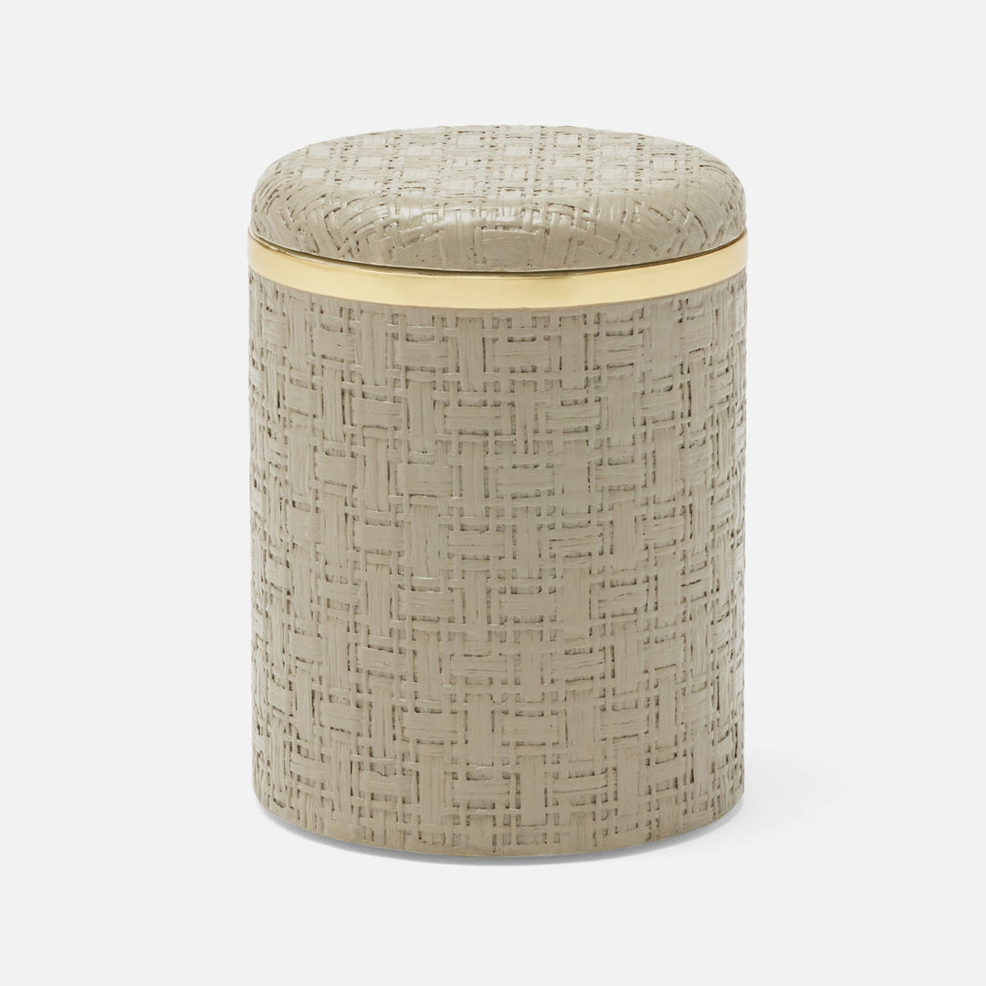 Veria, Desert Taupe/Gold, Canister, Round, Small, Realistic Faux Rattan/Brass