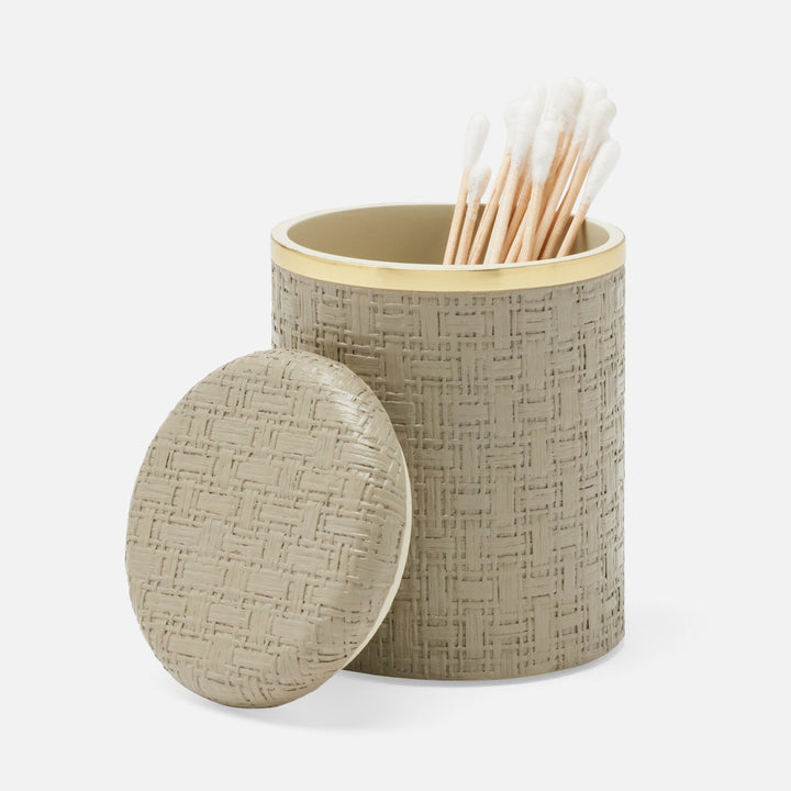 Veria, Desert Taupe/Gold, Canister, Round, Small, Realistic Faux Rattan/Brass