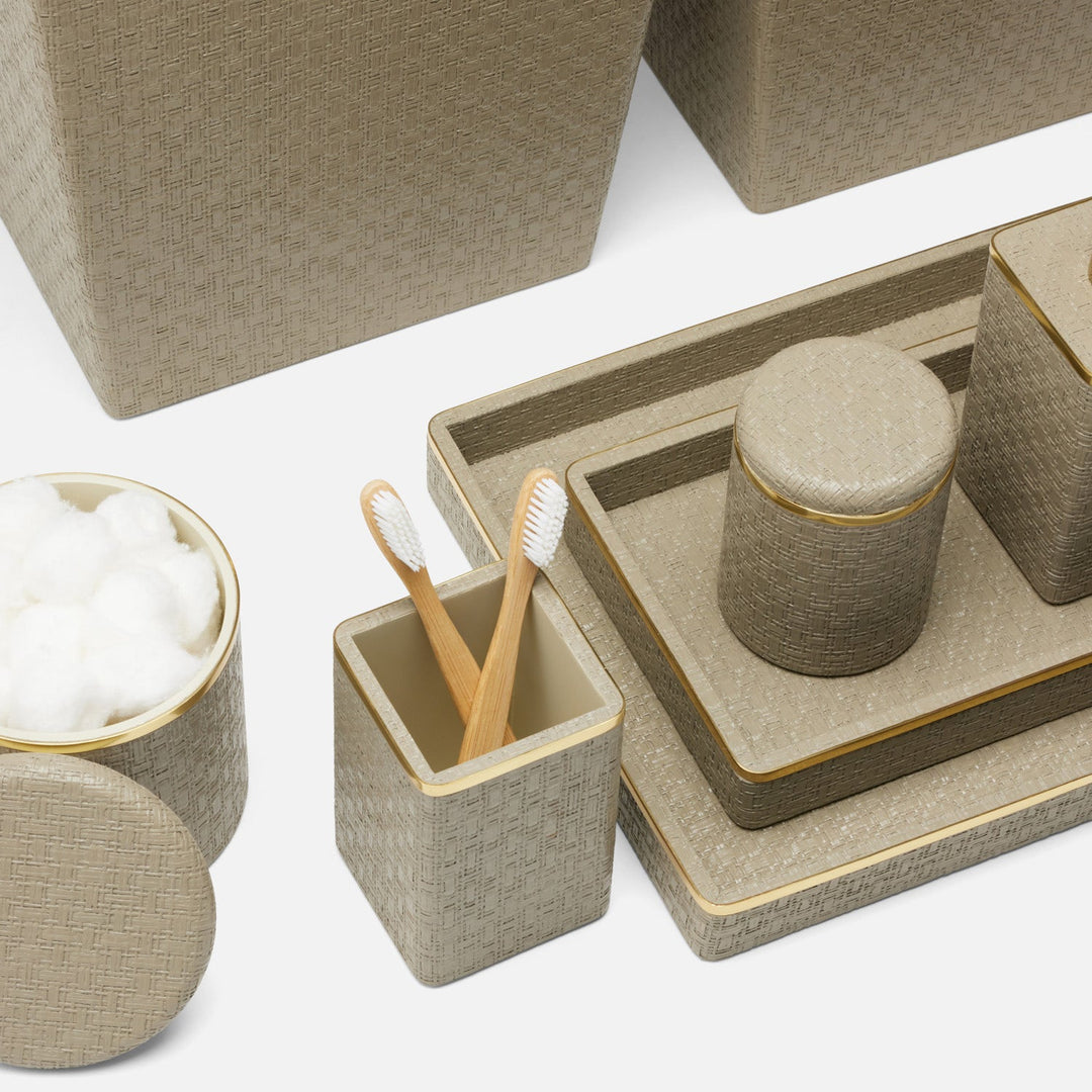 Veria, Desert Taupe/Gold, Canister, Round, Small, Realistic Faux Rattan/Brass
