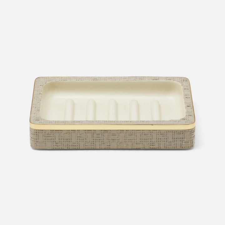 Veria, Desert Taupe/Gold, Soap Dish, Rectangular Straight, Realistic Faux Rattan/Brass