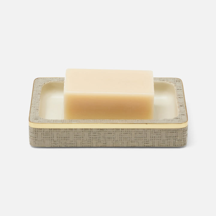 Veria, Desert Taupe/Gold, Soap Dish, Rectangular Straight, Realistic Faux Rattan/Brass
