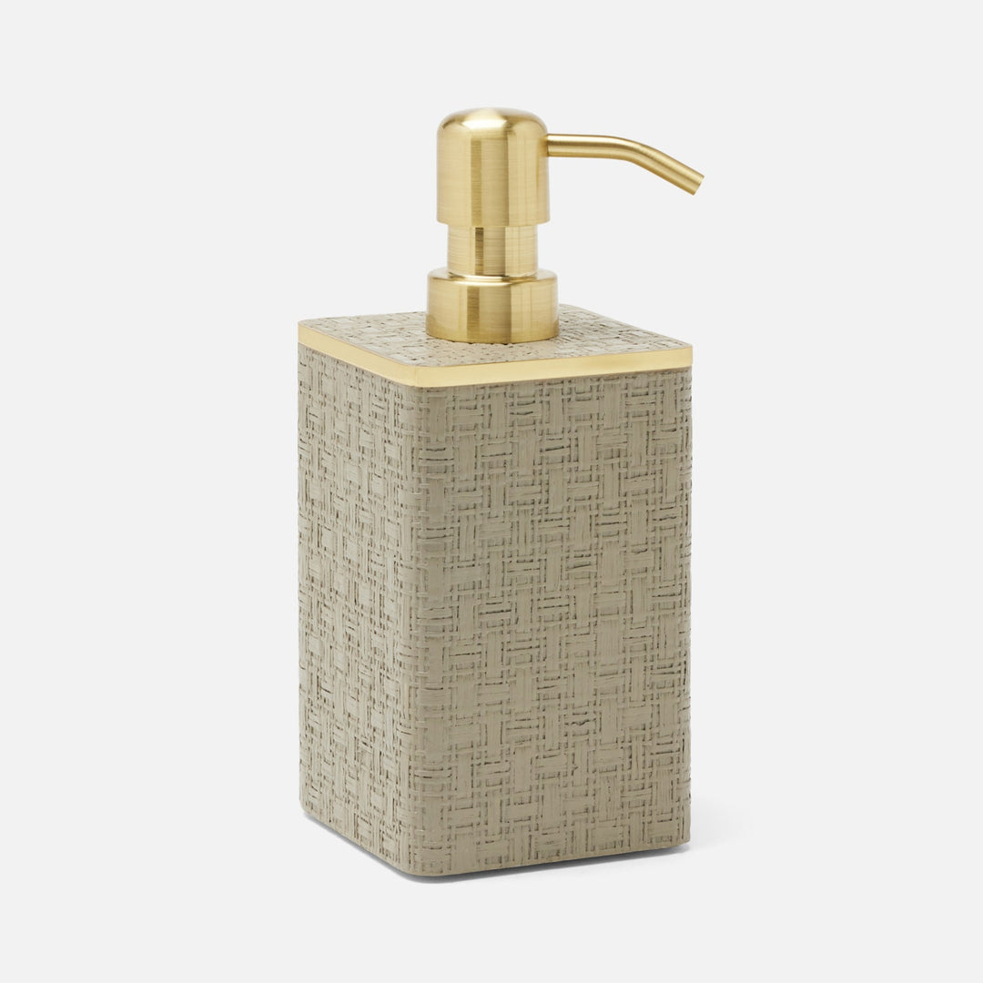 Veria, Desert Taupe/Gold, Soap Pump, Square Straight, Realistic Faux Rattan/Brass