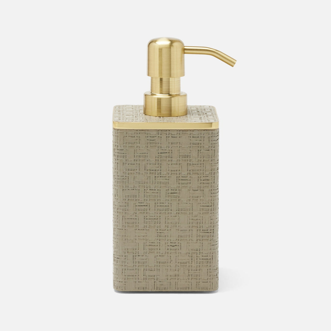 Veria, Desert Taupe/Gold, Soap Pump, Square Straight, Realistic Faux Rattan/Brass
