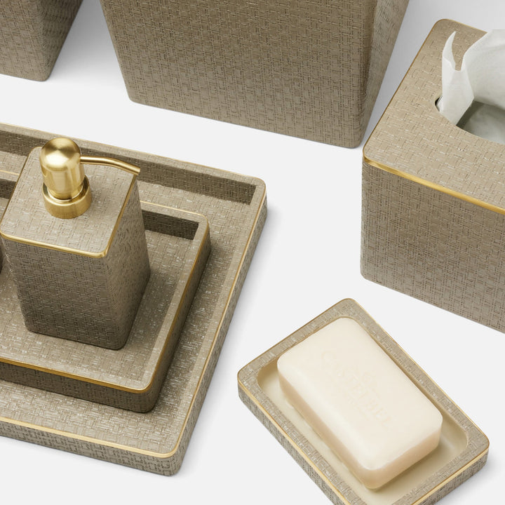 Veria, Desert Taupe/Gold, Soap Pump, Square Straight, Realistic Faux Rattan/Brass