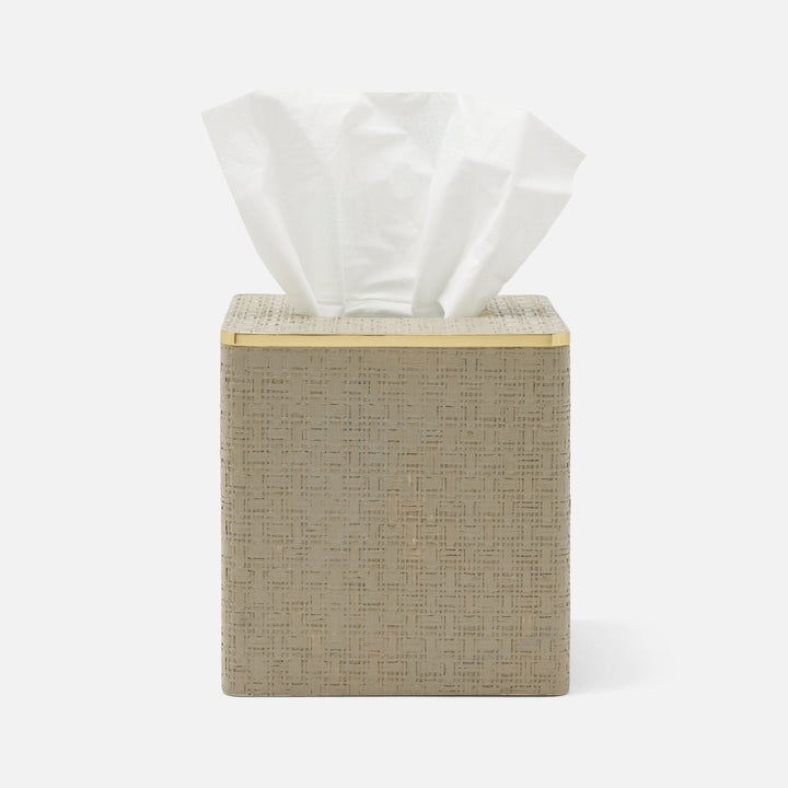 Veria, Desert Taupe/Gold, Tissue Box, Square Straight, Realistic Faux Rattan/Brass