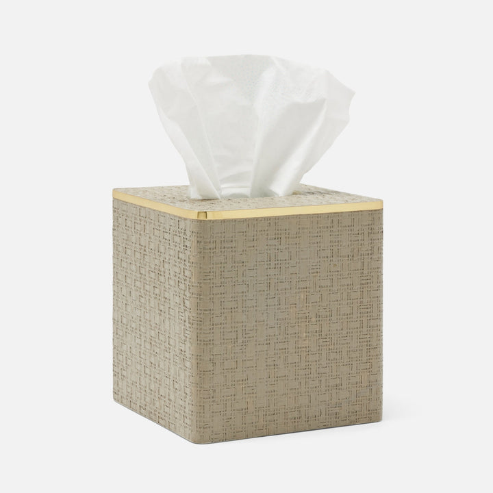 Veria, Desert Taupe/Gold, Tissue Box, Square Straight, Realistic Faux Rattan/Brass