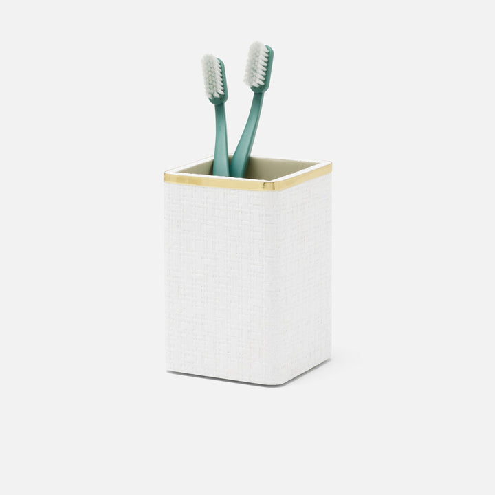 Veria, Shiny White/Gold, Brush Holder, Square Straight, Faux Rattan/Brass