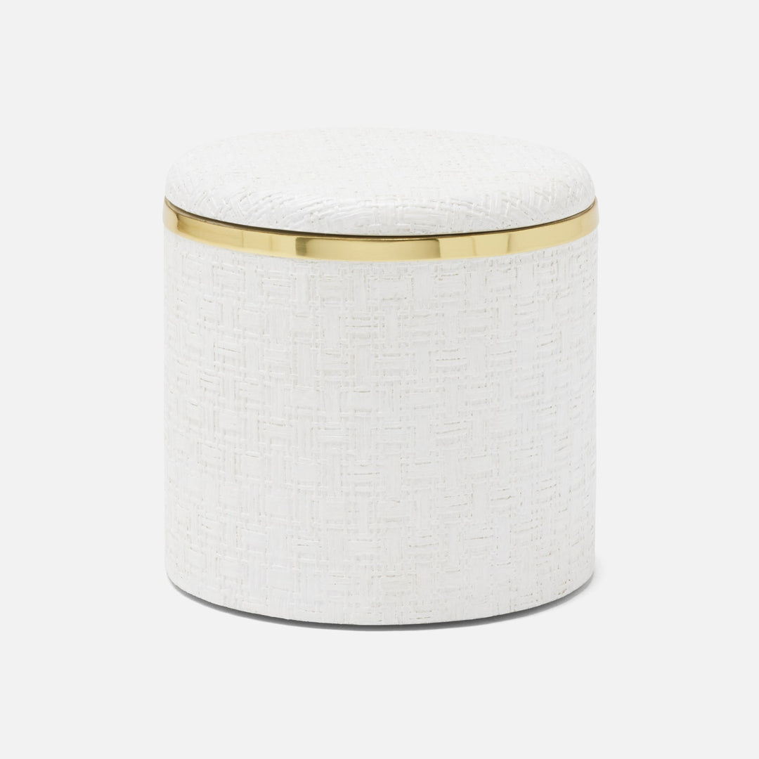 Veria, Shiny White/Gold, Canister, Round, Large, Realistic Faux Rattan/Brass
