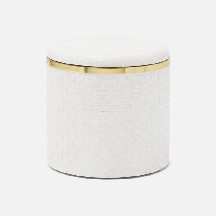 Veria, Shiny White/Gold, Canister, Round, Large, Realistic Faux Rattan/Brass