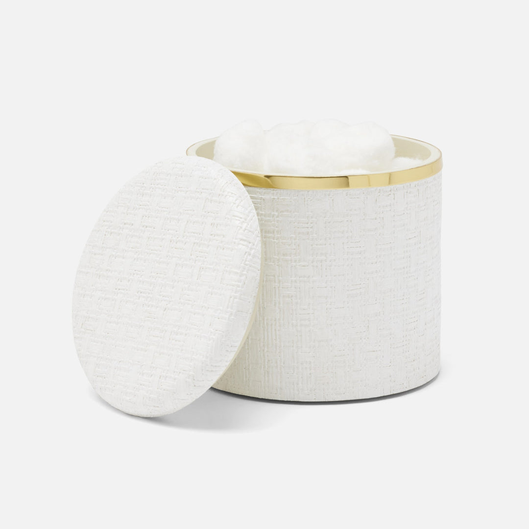 Veria, Shiny White/Gold, Canister, Round, Large, Realistic Faux Rattan/Brass