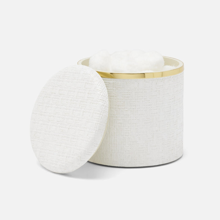 Veria, Shiny White/Gold, Canister, Round, Large, Realistic Faux Rattan/Brass