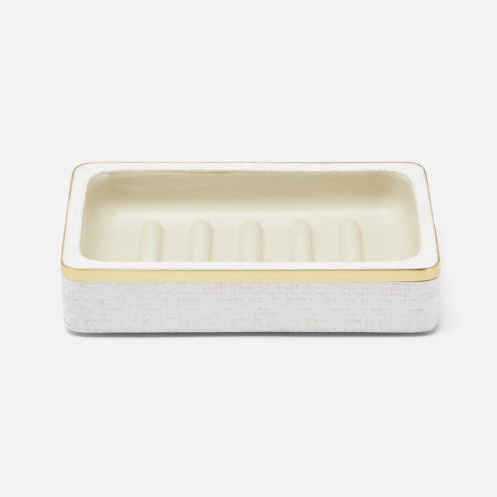 Veria, Shiny White/Gold, Soap Dish, Rectangular Straight, Realistic Faux Rattan/Brass