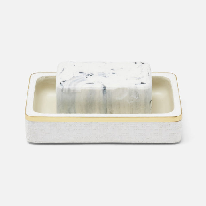 Veria, Shiny White/Gold, Soap Dish, Rectangular Straight, Realistic Faux Rattan/Brass