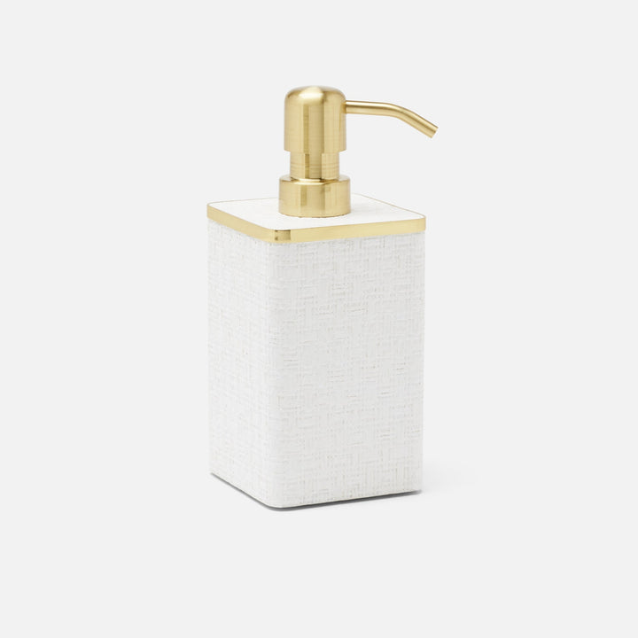 Veria, Shiny White/Gold, Soap Pump, Square Straight, Realistic Faux Rattan/Brass